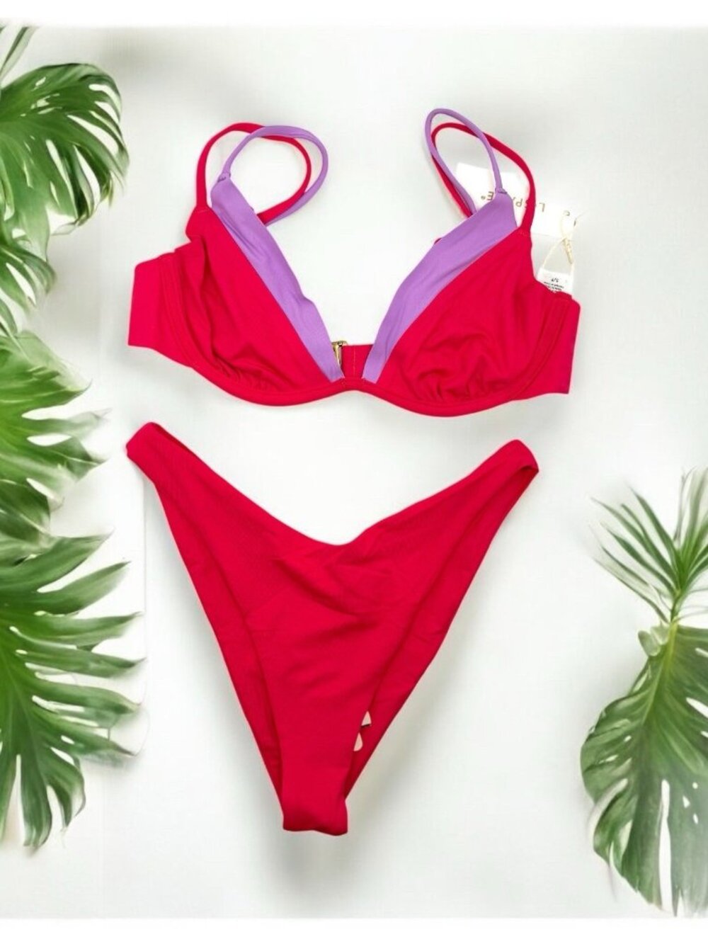 L Space Swim Set Size Small Fused Zendaya Bikini Top & Cabana Bikini Bottom Pool